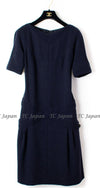 CHANEL 12A Jessica Biel Dark Navy Wool Dress 36 40 シャネル ダークネイビー・ウール・グリポワボタン・ワンピース 即発