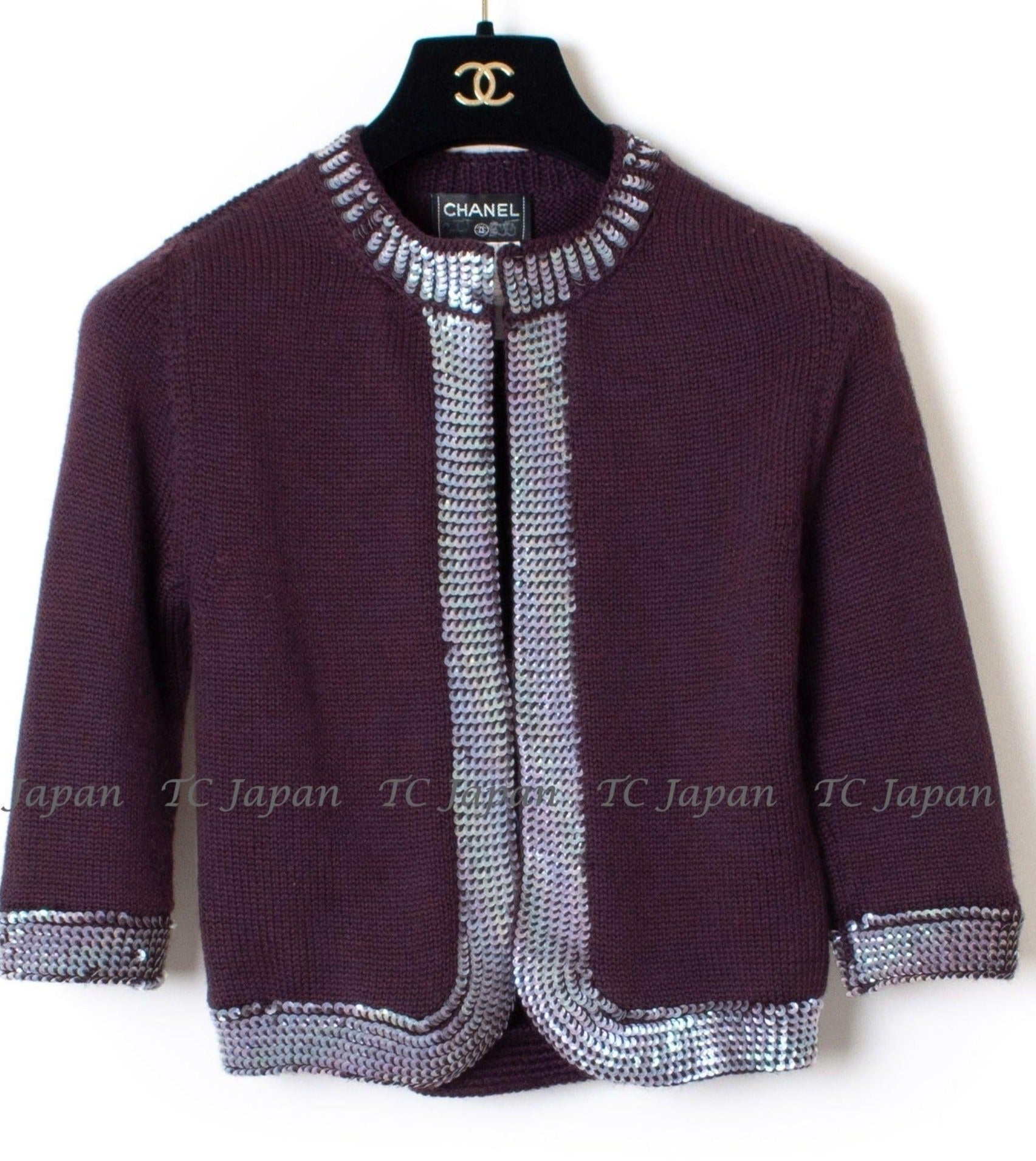 CHANEL 99A Bordeaux Cardigan Tops 34 36 シャネル ボルドー・ニット スパンコール カーディガン・トップス 即発