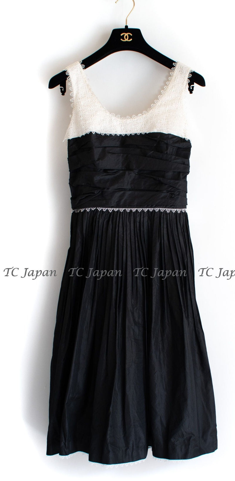 CHANEL 06S Black Creme Lace Silk Dress Camellia 36 シャネル シルク・ワンピース 即発