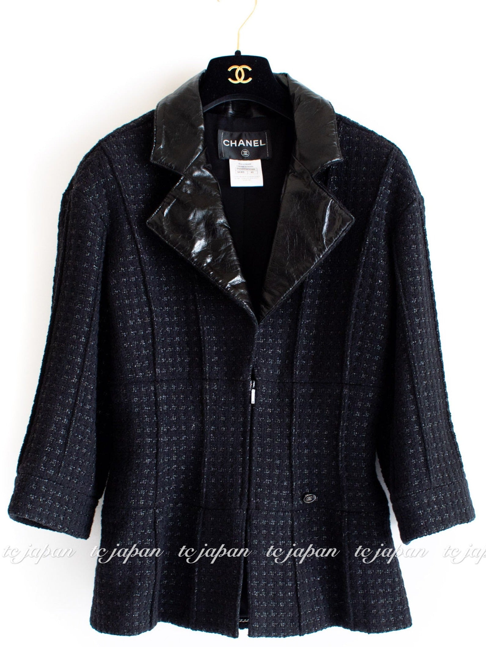 CHANEL 14A Black Leather Collar Jacket 38 40 シャネル ブラック・レザー襟・ジャケット 即発