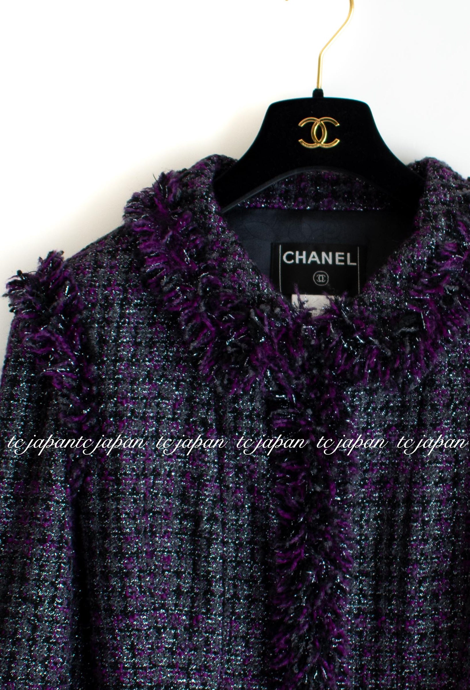 CHANEL 03A Black Purple Metallic Tweed Jacket Skirt Suit 38 40 シャネル  ブラック・パープル・ツイード・ジャケット・スーツ 即発