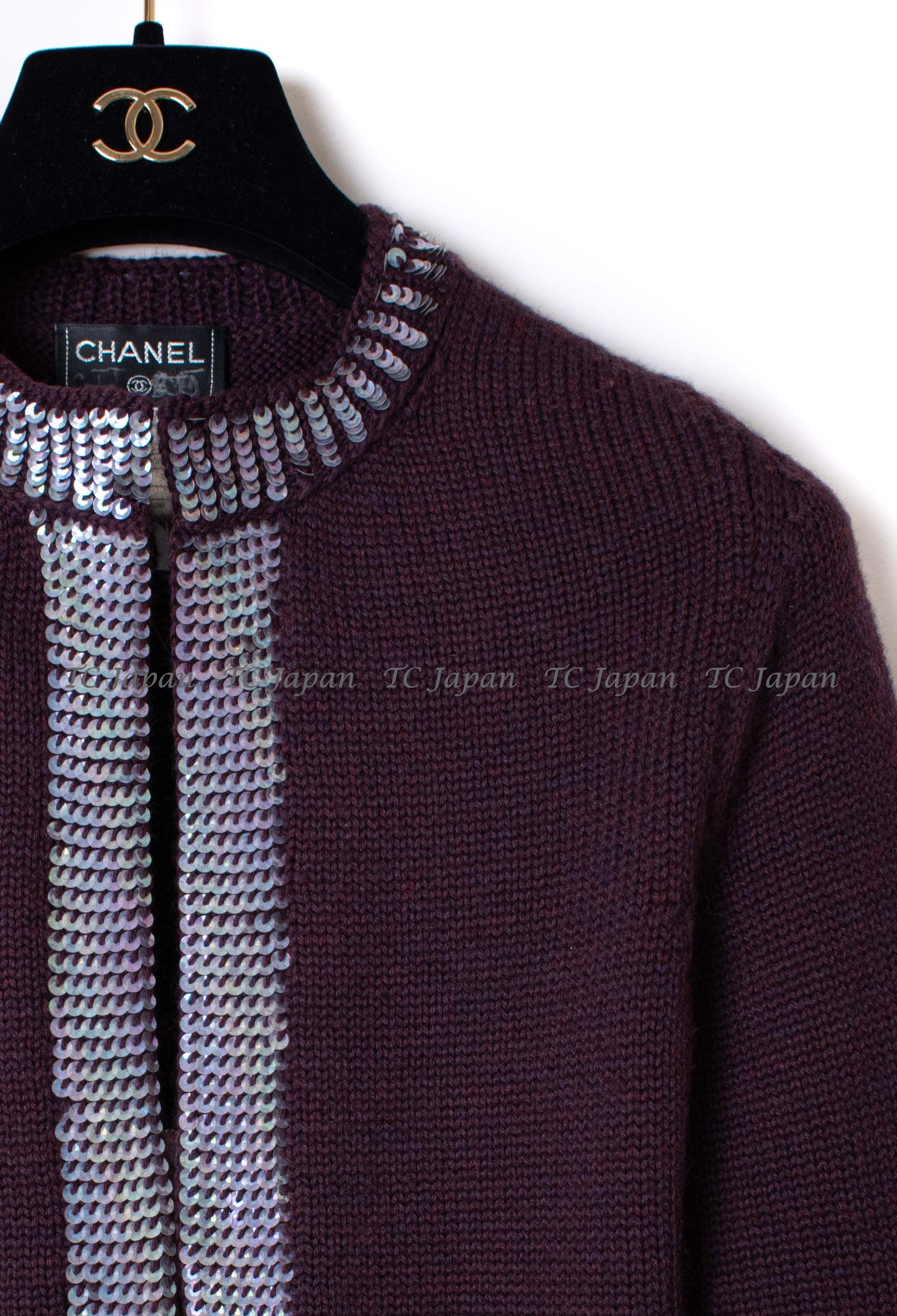 CHANEL 99A Bordeaux Cardigan Tops 34 36 シャネル ボルドー・ニット スパンコール カーディガン・トップス 即発