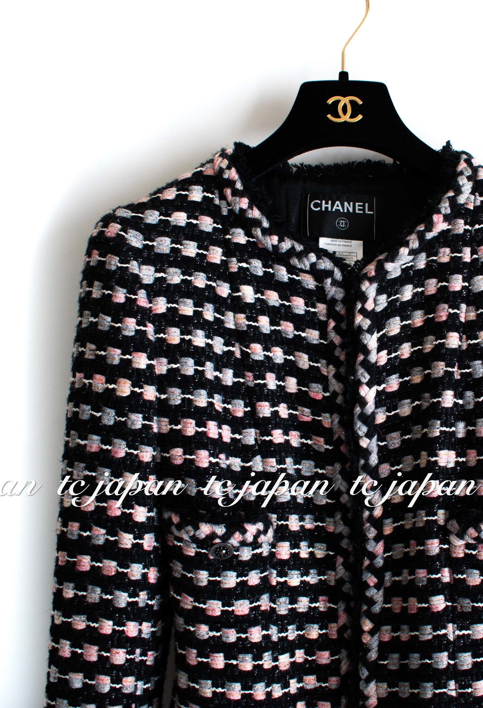 CHANEL 06A Black Metallic Multicolor Tweed Jacket Skirt 34 シャネル ブラック・メタリック・ツイード・ジャケット・スカート