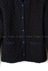 CHANEL 15B Black Navy Silk Quilted Cardigan 36 38 シャネル ブラック・ネイビー・マトラッセ・シルク・カーディガン