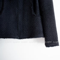 CHANEL 04A Black Wool Jacket Black 42 シャネル ブラック ウール フリンジ ツイード ジャケット 即発