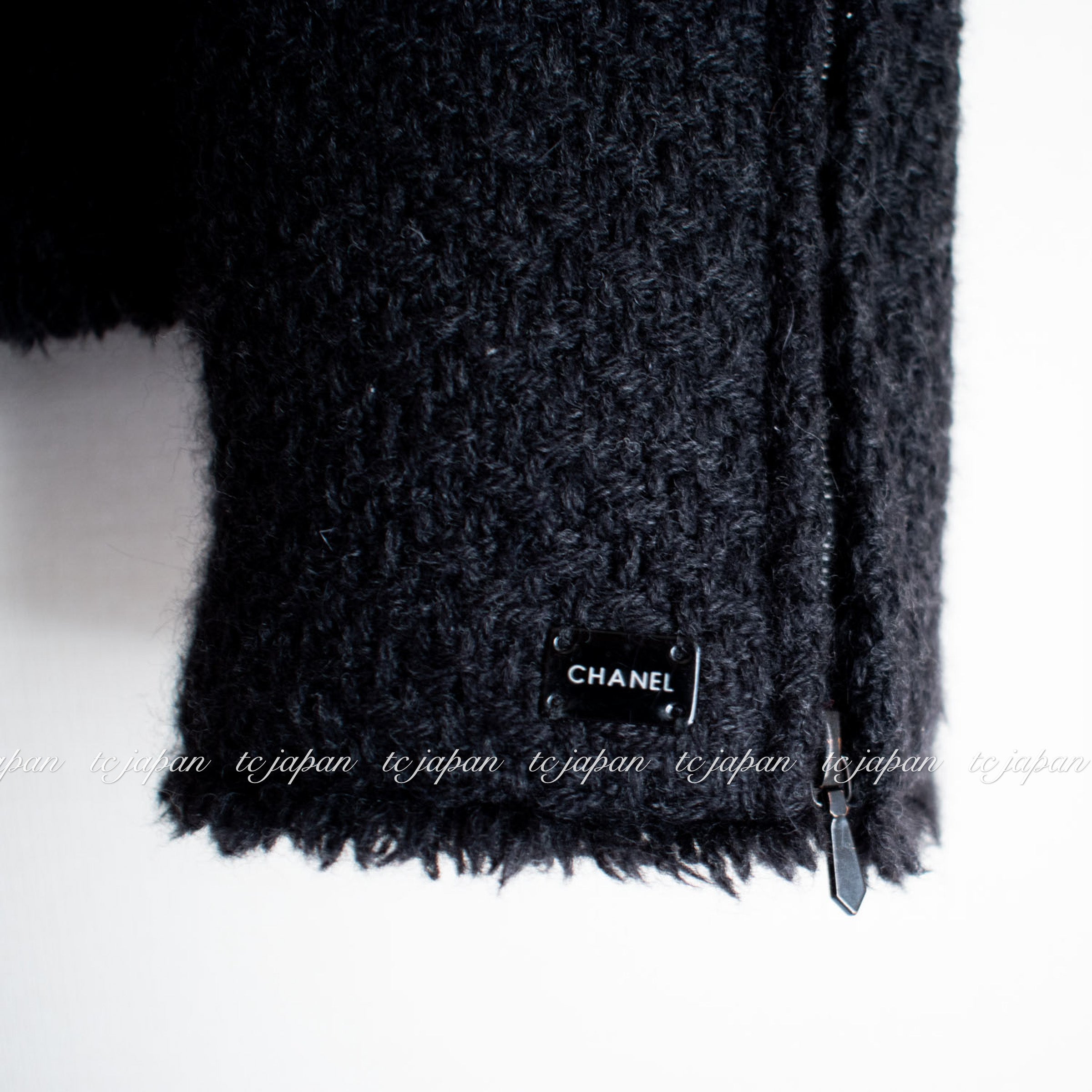 CHANEL 04A Black Wool Jacket Black 42 シャネル ブラック ウール フリンジ ツイード ジャケット 即発