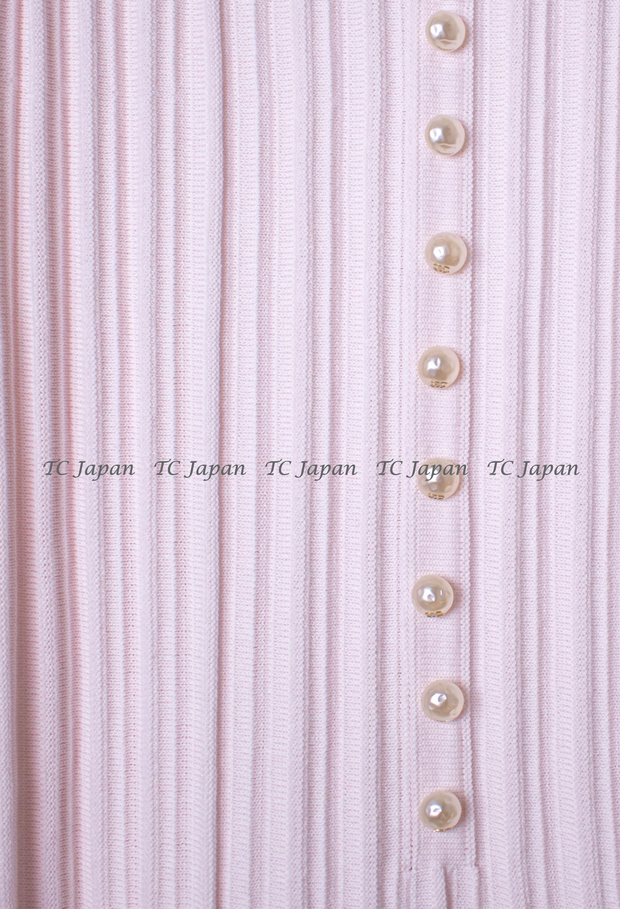 CHANEL 12S Light Pink Pearl Buttons Dress Cardigan 38  シャネル・ライトピンク・パールボタン・ワンピース・カーディガン 即発