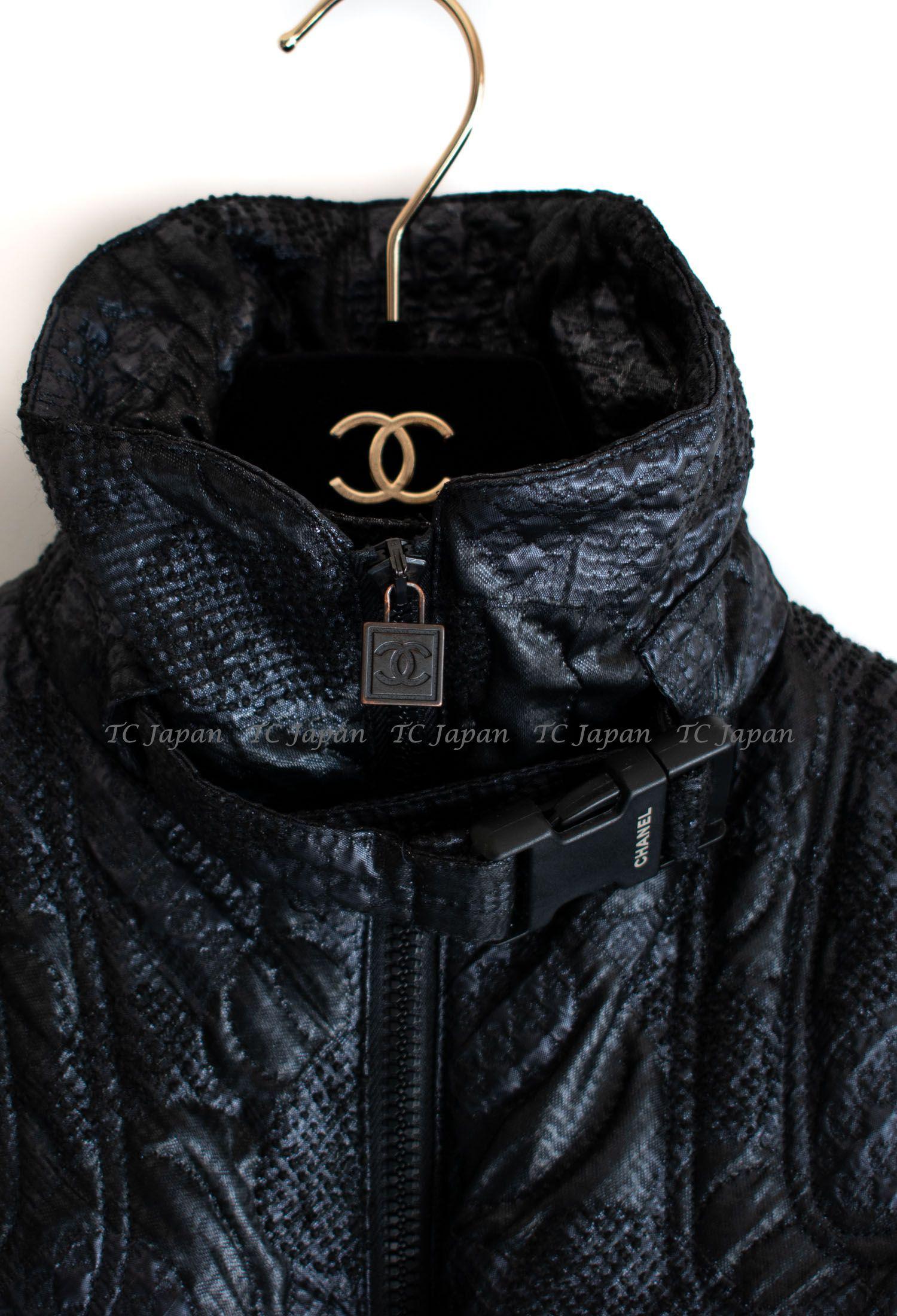CHANEL 08PF $5K PARIS LONDON Brocade & Orylag Fur Jacket Coat 36 シャネル ラビットファー・ジッパー・ジャンパー・ジャケット・コート 即発