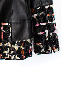 CHANEL 11S Black Multicolor Flower Silk Leather Jacket 34 シャネル ブラック マルチカラー シルク レザー ジャケット 即発