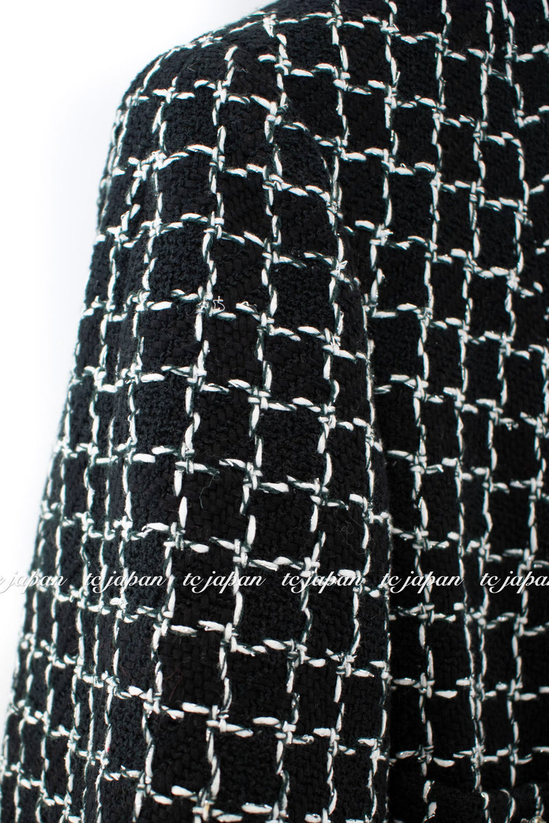 CHANEL 12S Black Ivory Metallic Tweed Jacket 40 42 シャネル ブラック・アイボリー・メタリック・ツイード・ジャケット