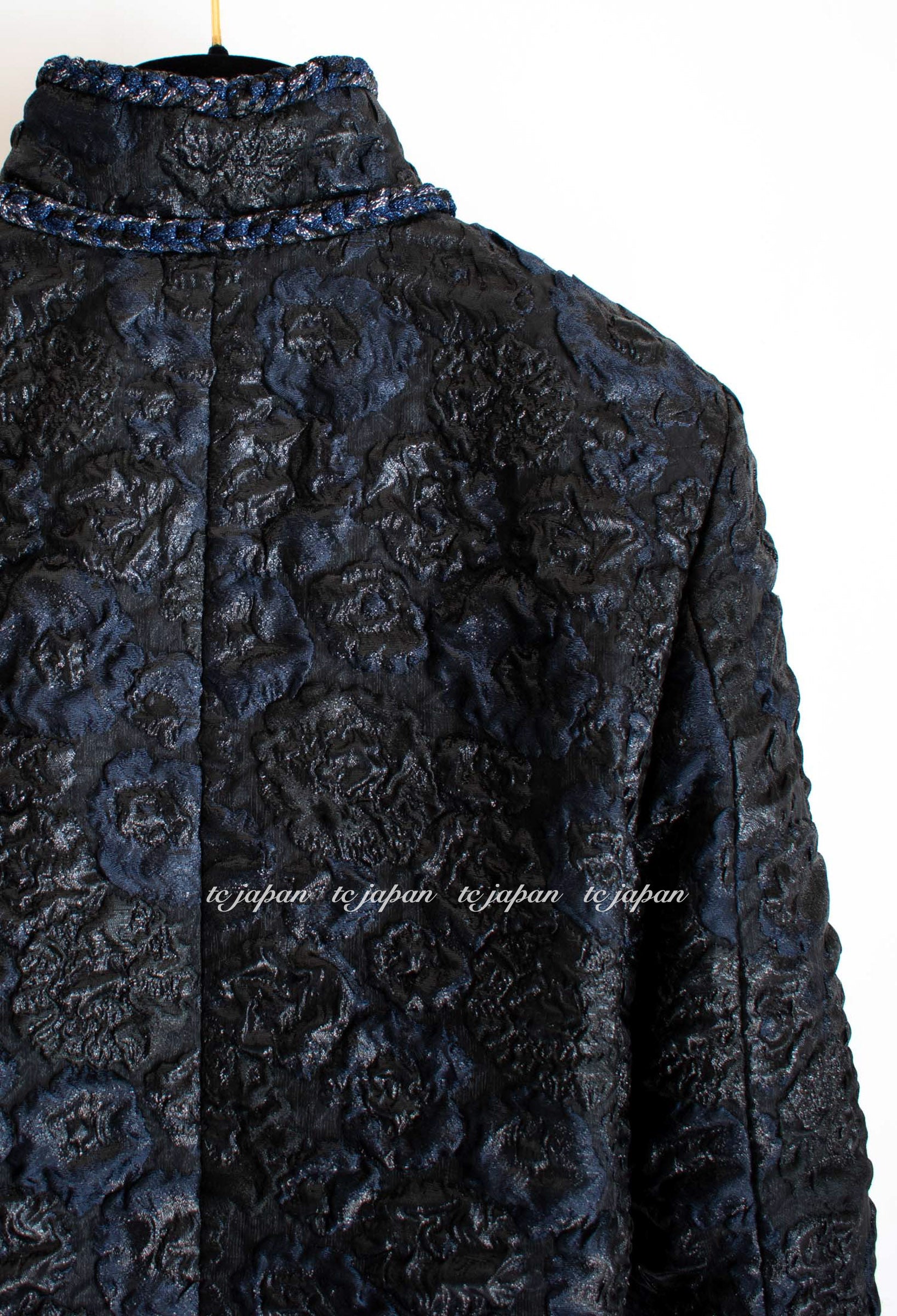 CHANEL 16B Black Navy Camellia Jacket Coat 34 シャネル カメリア 3D・ジャケット・コート