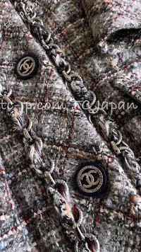 CHANEL 13B Grey Brow Chain Trimming Tweed skirt Coat Dress 40 42 シャネル チェーン・トリミング・ワンピース コート 即発