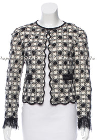 CHANEL 06A 100% Cashmere black ivory Jacket Dress 38 シャネル チェック・ジャケット